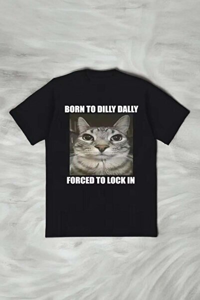 8line Μαύρο μπλουζάκι Unisex Born To Dilly Dally Cat Memes