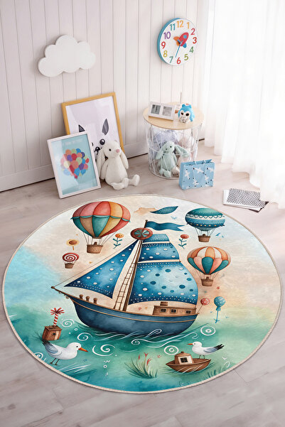 Realhomes Deniz Temalı Balonlu Yuvarlak Çocuk Odası Yıkanabilir Kaymaz Taban ...
