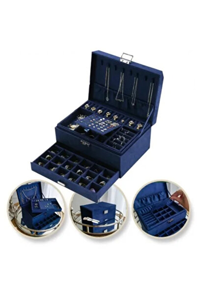 JollyMag Jewelry Box, Blue Organizer Case, Multiple Compartments