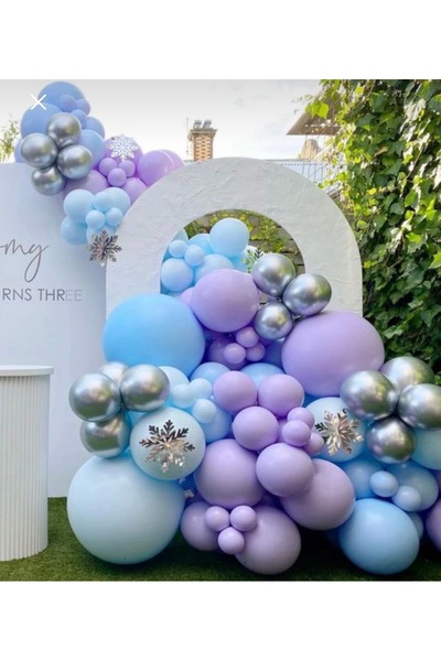 Mora süslemeleri Elsa konsepti lila mavi gümüş balon zincir seti 100lü