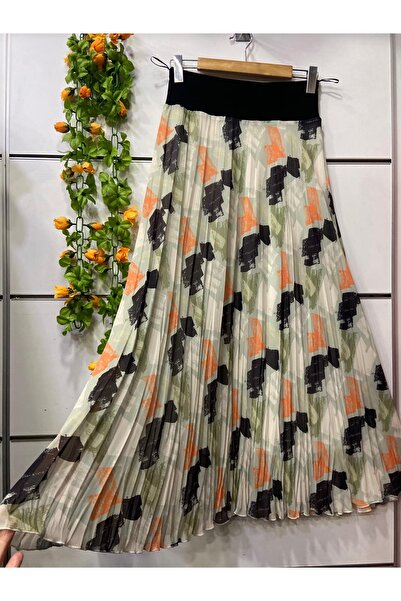 edu collection Patterned Chiffon Bell Skirt with Lining