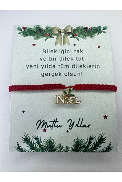 Şans ipli yılbaşı konseptli kırmızı örme bileklik-değiştirilebilir uç