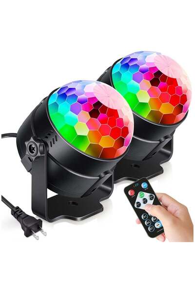 Generic 7 Modes Stage, Sound Activated RBG Disco Party Ball Lights with Remote Control - Pack of 2