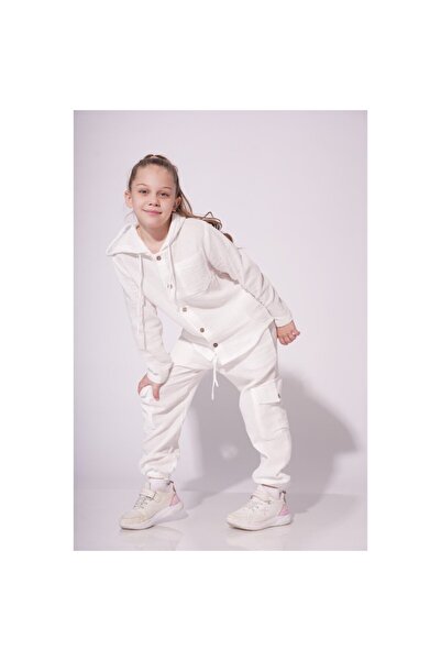 MODJEANS Set unisex MODJEANS, 2 piese, bumbac, alb, cu gluga si pantaloni cu ...