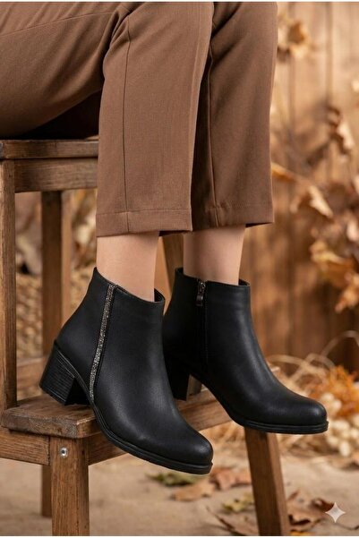 fort 30642 Comfortable Stone Detailed 5 cm Heel Height Warm Lining Women's Boots