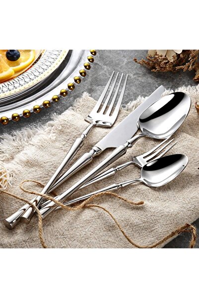 Mado Gallery Luxury Stainless Steel Cutlery Set of 6, Mirror Polished, Dishwasher Safe GiftBox Flatware silver