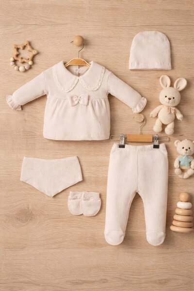 Minelia Kids Newborn Baby Girl 100% Cotton 5-Piece Hospital Discharge Set – P...