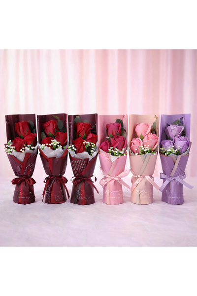 First Choice Artificial Decoration Set of 6 with 3 Roses 24cm in Transparent Plastic Box 26cm Different Colors Wh