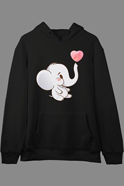 LELVANİ Cute Little Elephant Design Printed Hoodie Hooded Sweatshirt