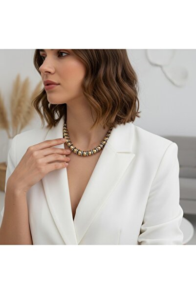 LENTE AKSESUAR Özel Tasarım Asimetrik Barok İnci & Işıltılı Rondela Kolye