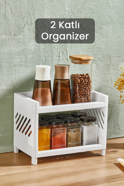 Mithra Life 2 Katlı Beyaz Plastik Çok Amaçlı Makyaj Banyo Ofis Raf Organizeri...