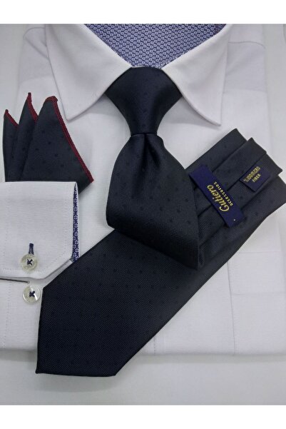 Gutiero Black Patterned Classic Tie with Handkerchief