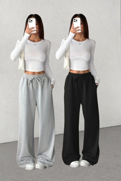 berfmoda Black and Gray Double Broad Leg New Season