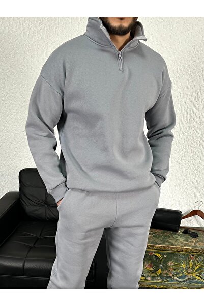 tetramoda سويت شيرت كبير الحجم بثلاثة خيوط نصف سحاب