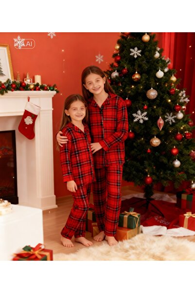 NiCe İç Giyim Set de pijamale pentru copii, în carouri roșii, cămașă moale di...