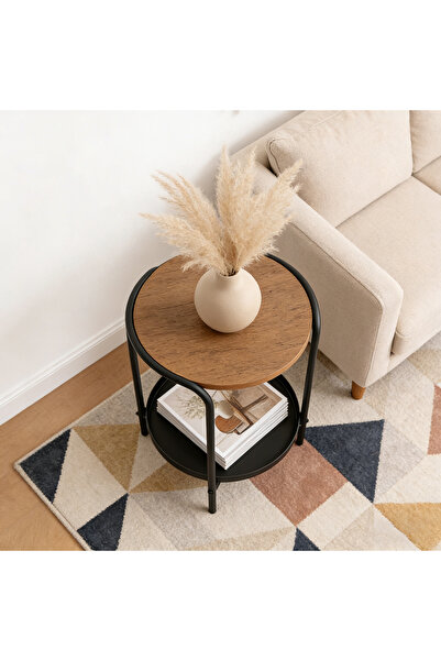 Bleco The round side table features a wooden tabletop