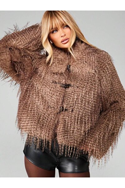 BIGNUANCE فرو صناعي فاخر منفوش مع إغلاق بالأزرار