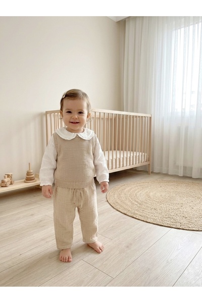 libba atelier Bebek Çocuk Dört Kat Müslin Pantolon 1–5 Yaş %100 Pamuk Rahat K...