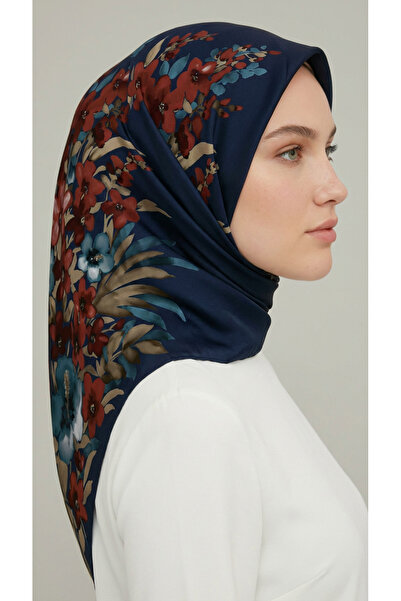 Karaca Eşarp Φουλάρι από ραγιόν με σχέδιο λουλουδιών - Σκούρο μπλε