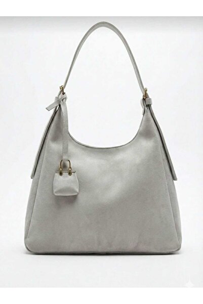 Shkup Suede Gray Women's Shoulder Bag Casual Lined Zipper Closure Adjustable ...