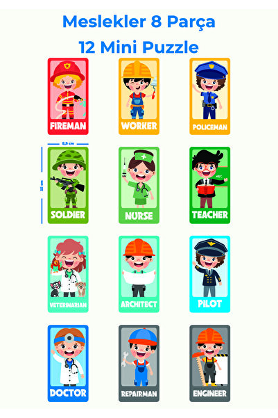 gift plus Ahşap Eğitici Puzzle – Meslekler (12’li Set, 8 Parça)