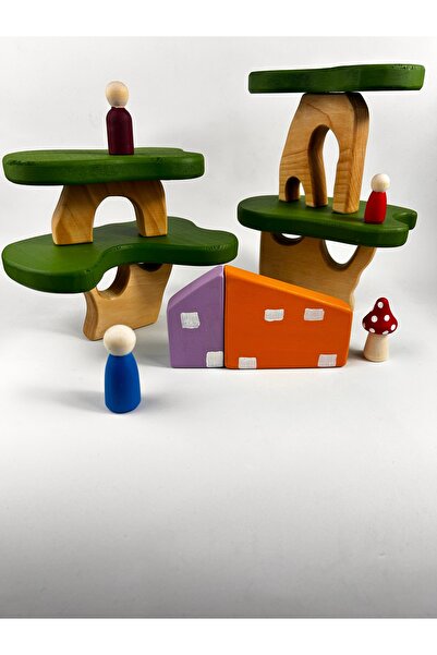 Madwoodtoys Çok Parçalı Doğal Ahşap Denge Oyunu (Montessori oyunu)