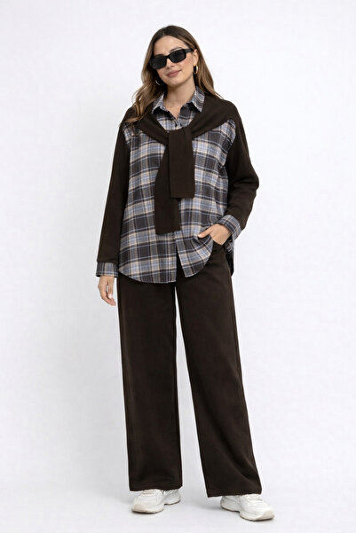 MODA S&S BZLİNE Plaid Shirt Set with Scarf Detail – Comfortable Fit