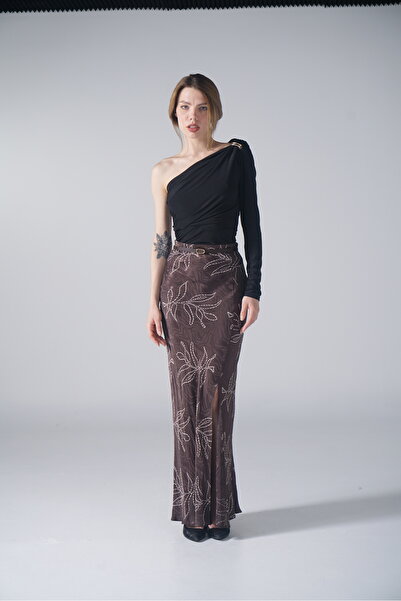 MAYMİRA BUTİK TEK OMUZ GOLD DETAYLI JARSE BLUZ