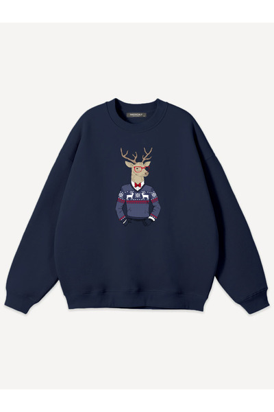 Mad&Calf Unisex Deer Guy Printed Crew Neck Oversized Sweatshirt