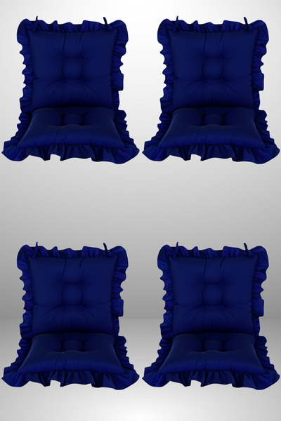 MİNDERHAN Backrest and Fringe Chair Cushion (Set of 4) 45X45 cm Dark Blue Color