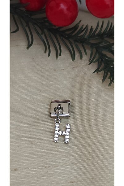 DİAVENTA TAKI VE AKSESUAR Steel Zircon Stone H Letter Charm – Italian Bracelet Compatible – 316L Shiny Steel