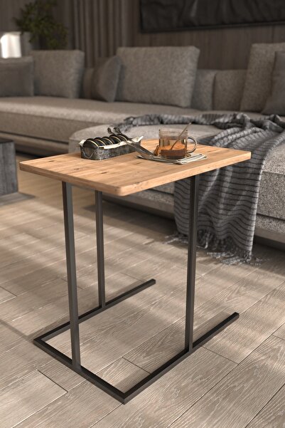 boz concept home Yan Sehpa Dekoratif Metal Ayaklı Çam Ahşap Tablalı Koltuk Ya...