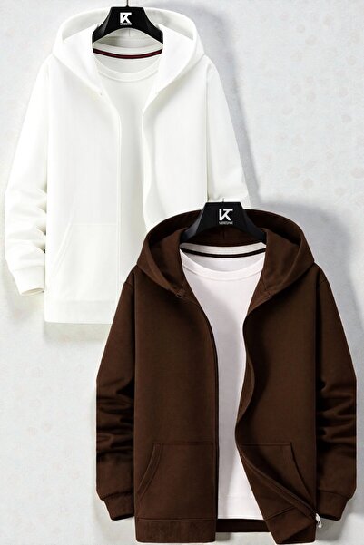 Karatopak 2'li Kapüşonlu Unisex Fermuarlı Sweatshirt / Hırka