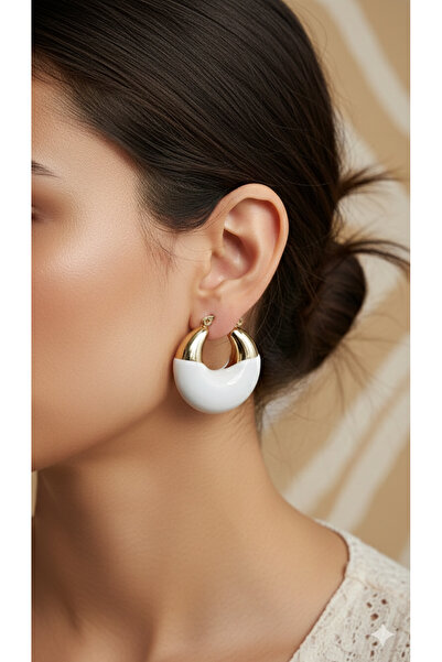 AURA Halka Küpe Bombeli Küpe Beyaz & Gold Translates To: Hoop Earrings Bombeli Earrings White & Gold