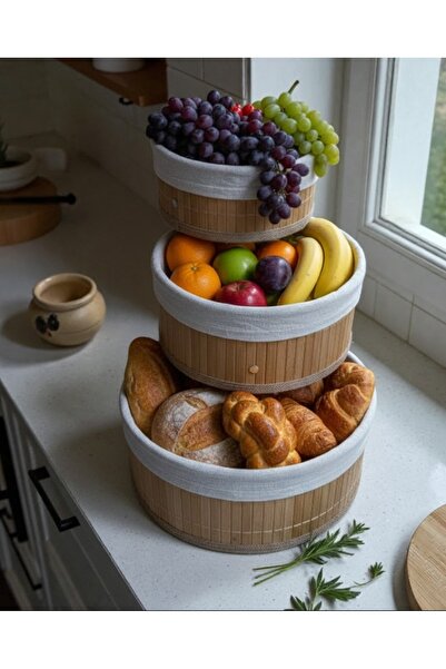 FH Tasarım 3’lü Bambu Yuvarlak Sepet Seti – Çok Amaçlı Saklama & Organizer | ...