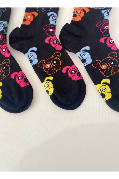 CARNAVAL SOCKS مجموعة جوارب مكونة من 3 قطع بنمط الكلب الأسود - مع أشكال ملونة