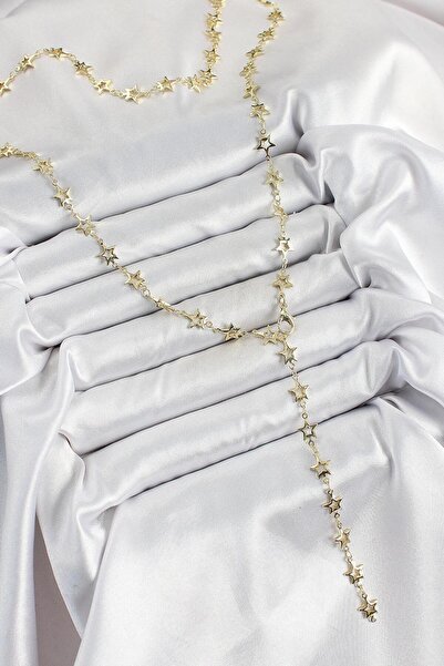 BUTİK AYVİTRİN قلادة نسائية على شكل حرف Y من النحاس باللون الذهبي المرصع بالنجوم