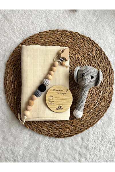 Kereminko Bebek هدية الترحيب بالمولود – خشخيشة الفيل الأميجورومي، غطاء من الم...