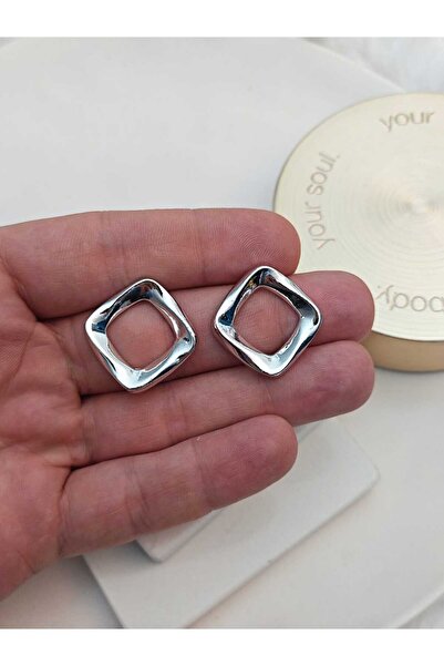 KYOLA DESİGN Wavy Square Vintage Silver Color Women Earrings