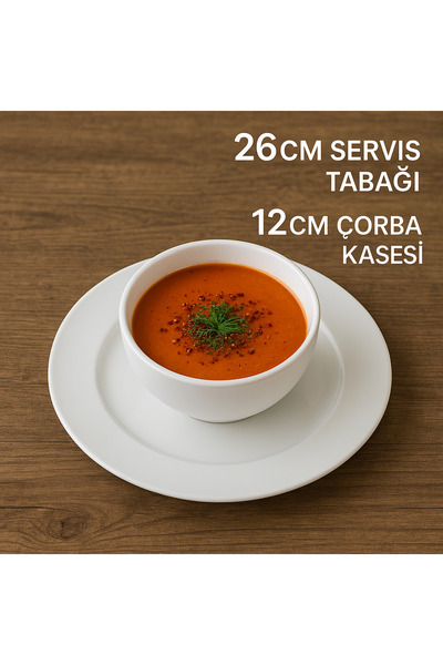 PEARSTORE 21 CM Oval Yuvarlak Servis Tabağı Ve 6 Adet Joker Çorba Kasesi Poli...