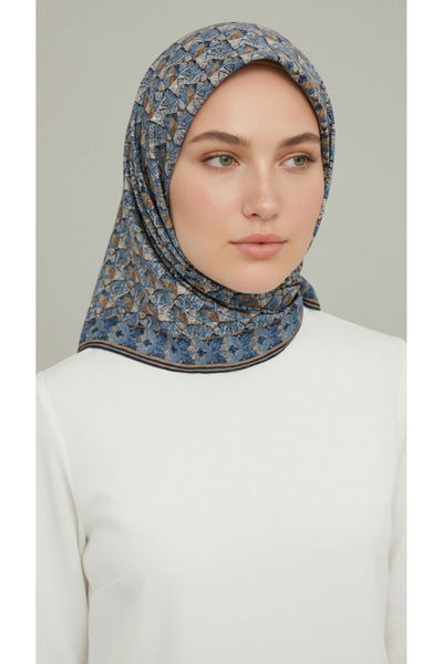 Karaca Eşarp Φουλάρι από ραγιόν με γεωμετρικό σχέδιο - ΜΠΛΕ