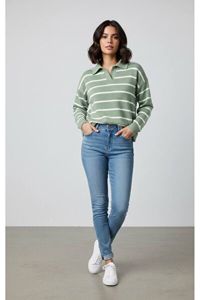 İmaj Şardonlu Triko Pola Yaka Blüz