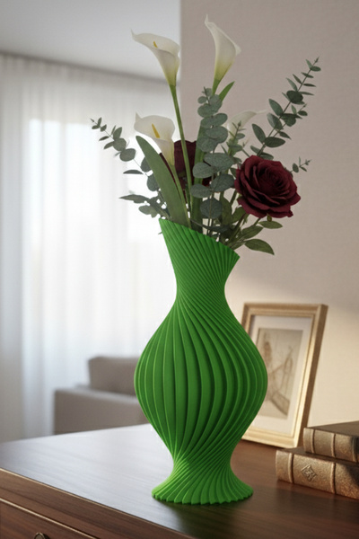 MEK Spiral Curved Decorative Vase Green (22X11Cm)
