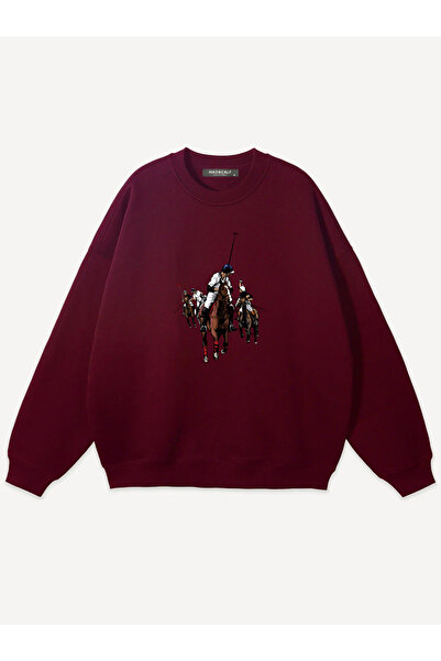 Mad&Calf Unisex Horse Rider Printed Crew Neck Oversized Sweatshirt