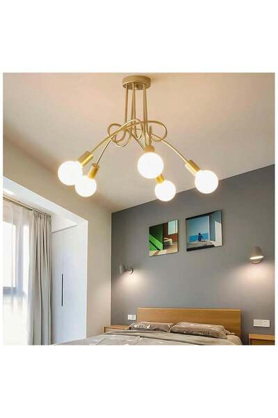 Generics ثريا سبوتنيك ذهبية عصرية، مصابيح سقفية بخمسة أضواء