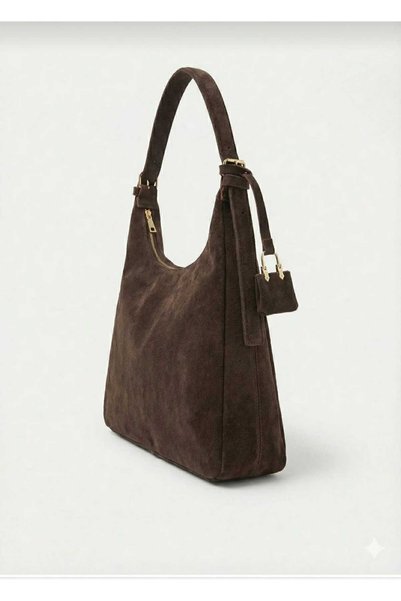 Shkup Suede Brown Women's Shoulder Bag Casual Lined Zipper Closure Adjustable Shoulder Strap Charmlı