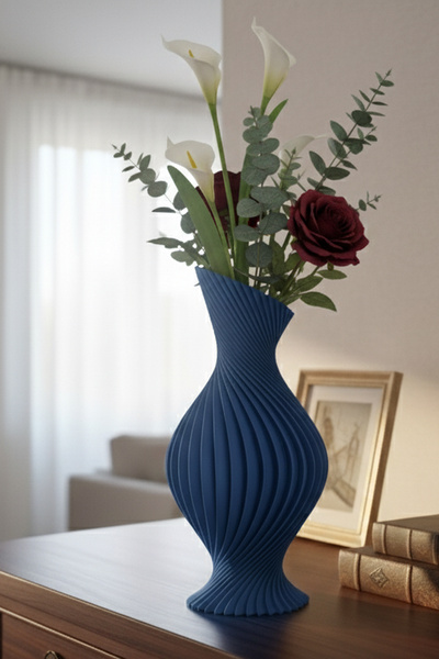 MEK مزهرية زخرفية حلزونية ملتوية باللون الأزرق (22×11 سم)