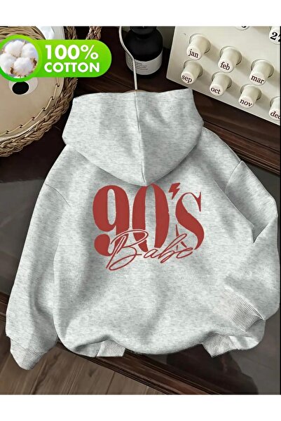 Oceanwear مطبوع بغطاء رأس سويت شيرت مسطح للجنسين بطابع التسعينات مبطن بالصوف