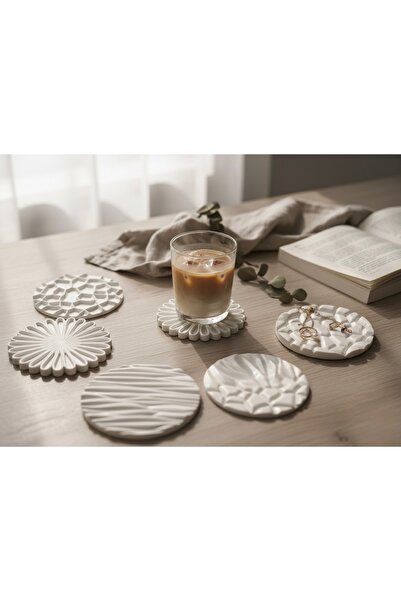 Store 6’lı Taş Tozu Pinterest Bardak Altlığı & Takı Tabağı Seti | Farklı Desenli Dekoratif Altlık Takımı