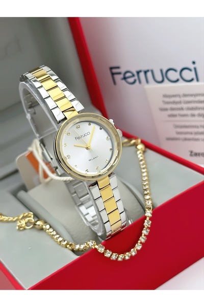 Ferrucci Steel Strap Minimal Case Women's Wristwatch 3 Atm Water Resistant 2 Years Warranty + Bracelet Gift